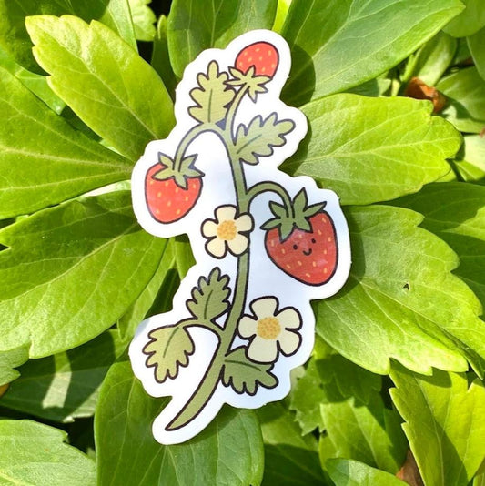 Smiley Strawberry Vinyl Sticker